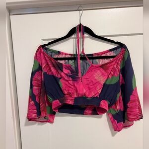 Vibrant Pink and Blue Floral Crop Top